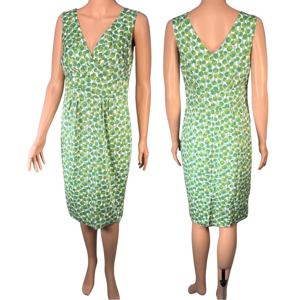 Boden Green‎ & White Circular Print Sheath Dress Size 6R